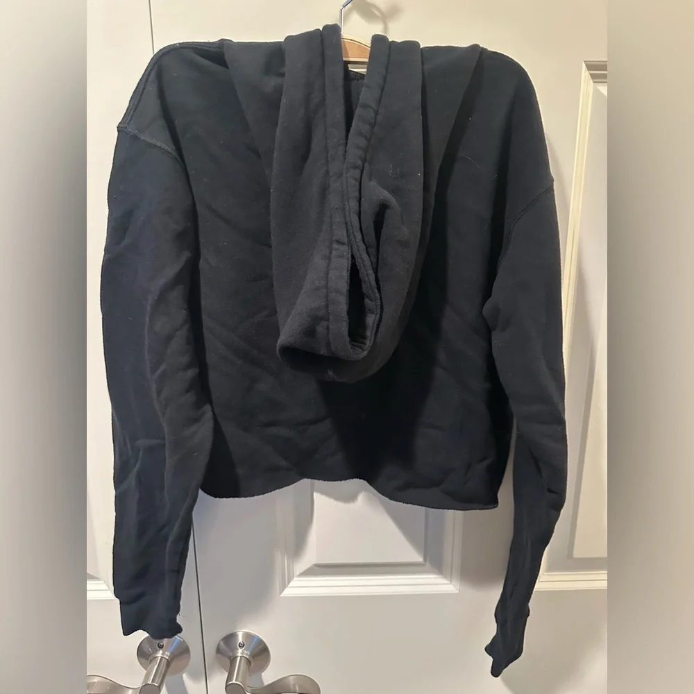 wild fable Black Cropped Hoodie with White Drawstrings - Picture 3 of 3